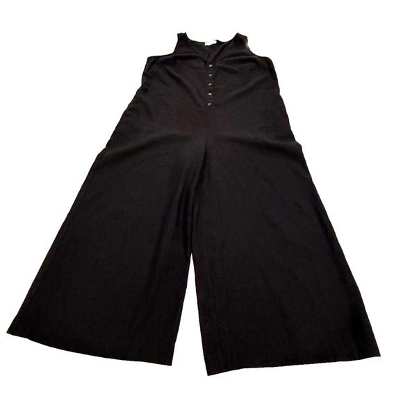 Treasure & Bond Linen/Rayon Blend Wide Leg Crop Sleeveless Jumpsuit; Black; XL - Picture 1 of 7